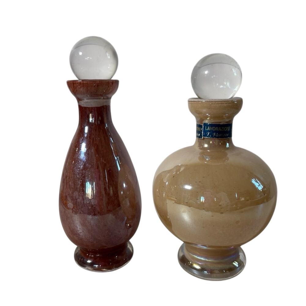 Vintage Italian Art Glass Perfume Bottles Pair Murano Lavorazione Italy Set Of 2